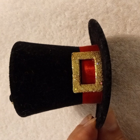 Black Top Hat with Red Band and Gold Buckle Ornament - Picture 2 of 6